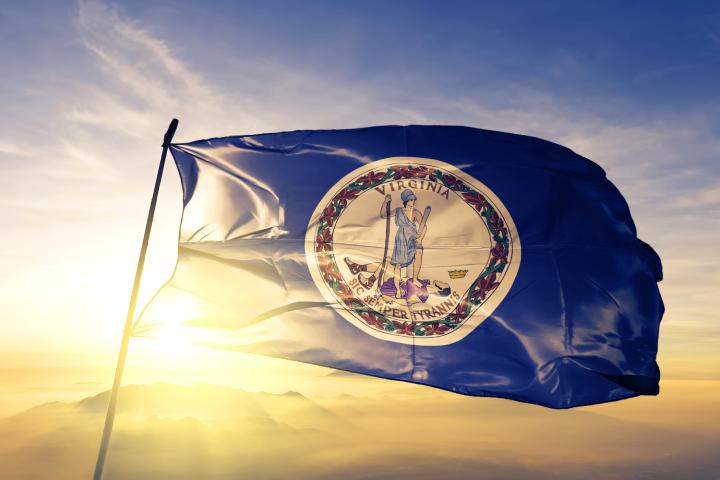 Raised Virginia State Flag In The Evening