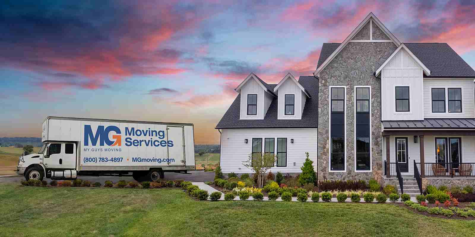 mg moving truck outside of residential home