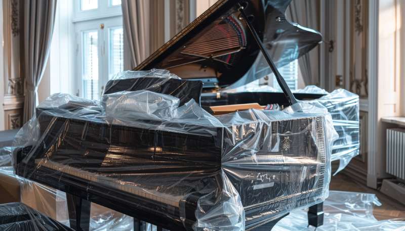 Piano ready to be moved by VA Beach movers