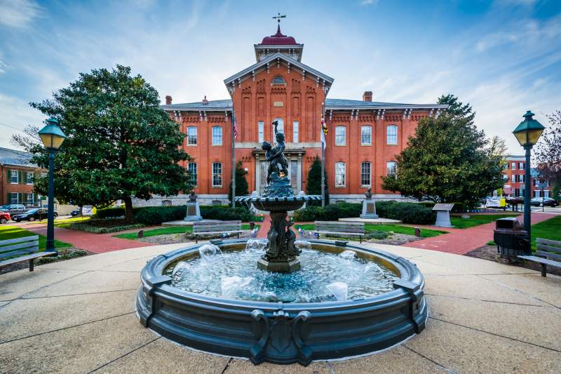 Fountain in front of City Hall, in Frederick, Maryland.