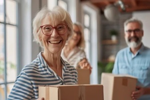 the elderly people moving boxes