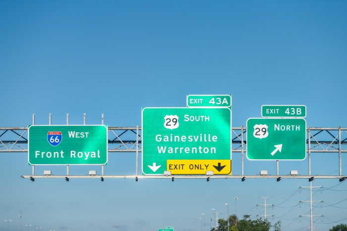 Gainesville Virginia Highway Sign On Route 66