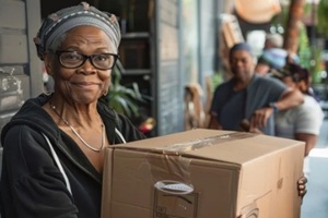 senior african american woman holding a box