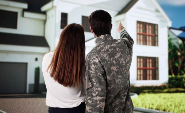 happy veteran family buying new house